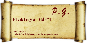 Plakinger Gál névjegykártya